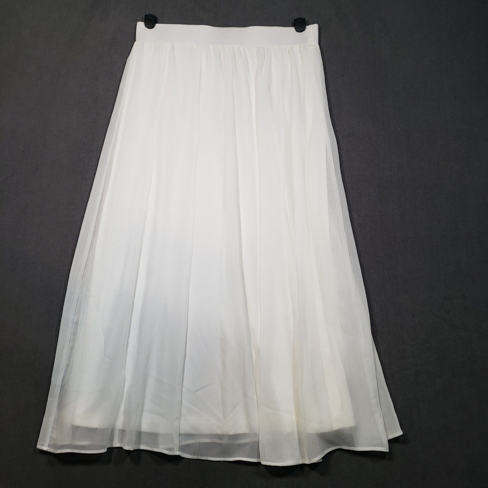 Ruby Rd. Maxi Skirt Womens Size S White Pleated Chiffon Lined Elastic Waist